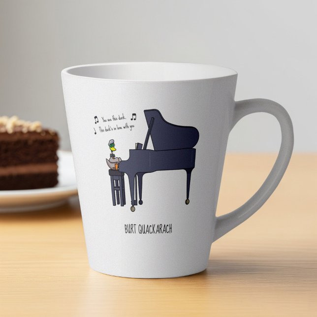 Burt Quackarach Duck Funny Piano Player Artwork Latte Mug (Creator Uploaded)
