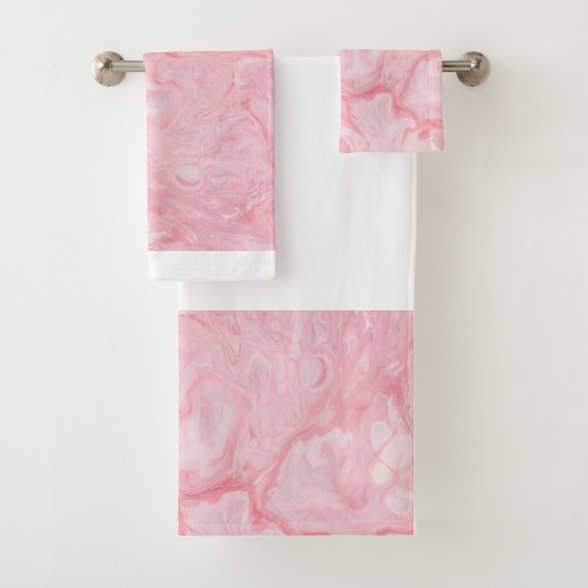 Burton Family Collection Pink Marble Bath Towel Set (Insitu)