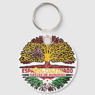 Burundi Burundian Spanish Spain Tree Roots Flag Keychain