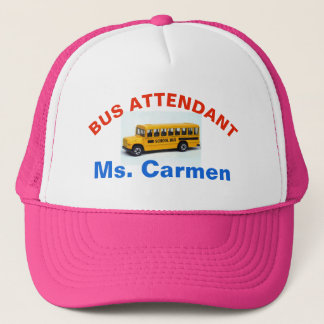 BUS ATTENDANT with name, PINK HAT