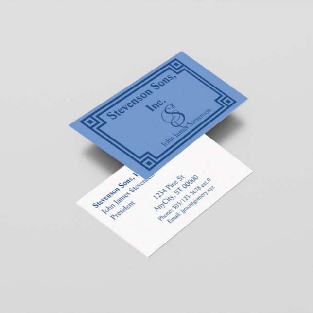 Bus. Card - Blue Monogram with Outline Border (Creator Uploaded)