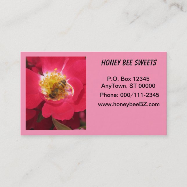 Bus. Carte - Abeille de miel sur Fleur rose (Devant)