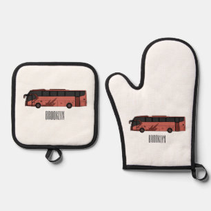 Bus cartoon illustration oven mitt & pot holder set