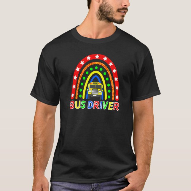 Bus Driver Boho Rainbow  Back To School T-Shirt (Front)