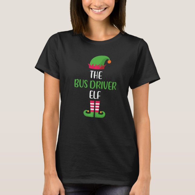 Bus Driver Elf Family Matching Group Christmas Paj T-Shirt (Front)