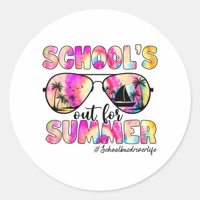 Bus Driver Out For Summer Tie Dye Sungles  Classic Round Sticker (Front)