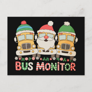 Bus Monitor Santa Hat Snow Xmas Lights Christmas Holiday Postcard