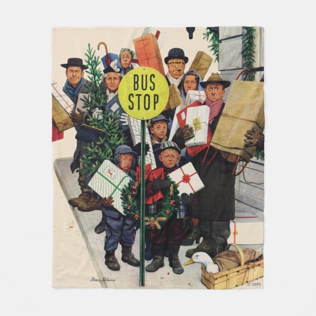Bus Stop at Christmas Fleece Blanket (Front)