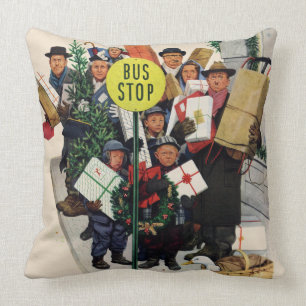 Bus Stop at Christmas Throw Pillow