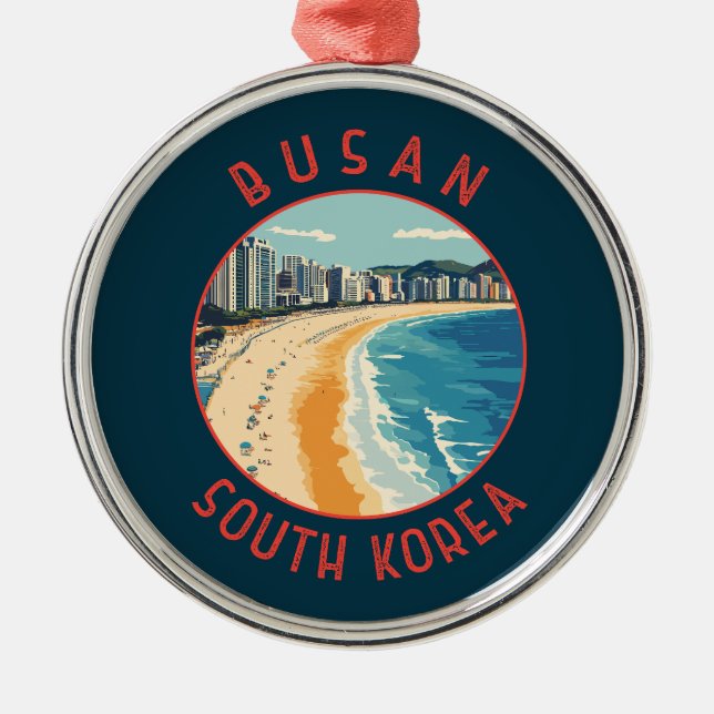 Busan Haeundae Beach Retro Distressed Circle Metal Ornament (Front)