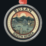 Busan South Korea Bridge Travel Art Badge Metal Ornament<br><div class="desc">Busan retro vector travel design. Busan,  a large port city in South Korea,  is known for its beaches,  mountains and temples.</div>