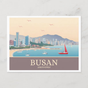 Busan South Korea Pastel Travel Postcard