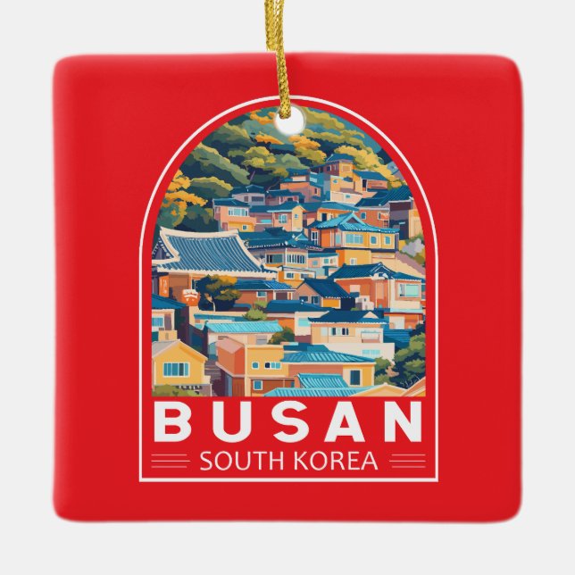 Busan South Korea Travel Art Emblem Ceramic Ornament (Front)