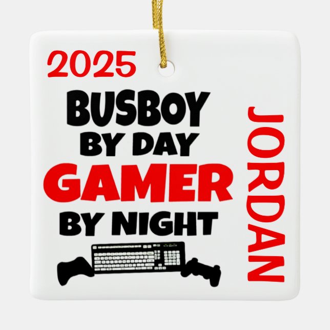Busboy Loves Playing Video Games Ceramic Ornament (Front)