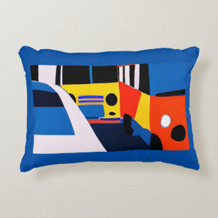 Buses and Cars in Primary Colours Accent Pillow