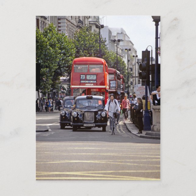 Buses, Taxis on Oxford Street, London 1998 Postcard (Front)