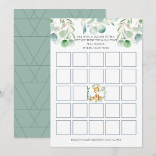 Bush Baby Kangaroo Baby shower Bingo Carte de jeu