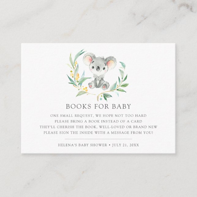 Bush Baby Koala Baby Shower Book Request Cards (Front)