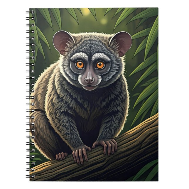 Bush Baby Perched on Jungle Branch Notebook (Front)