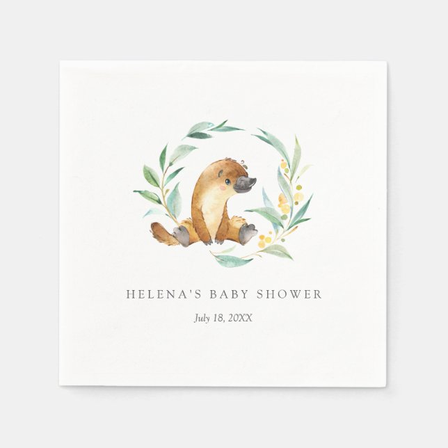 Bush Baby Platypus Baby Shower Napkins (Front)