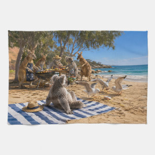 Bush BBQ with Kangaroos and Koalas Kitchen Towel
