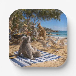 Bush BBQ with Kangaroos and Koalas Paper Plate