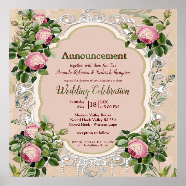 Bush Garden Green Soft Pink Roses Poster (Front)