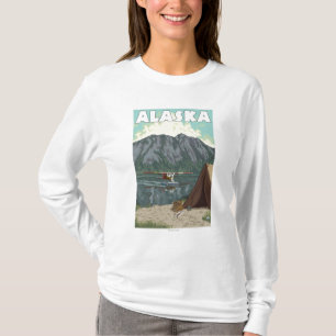 Bush Plane and Fishing Vintage Travel Poster T-Shirt