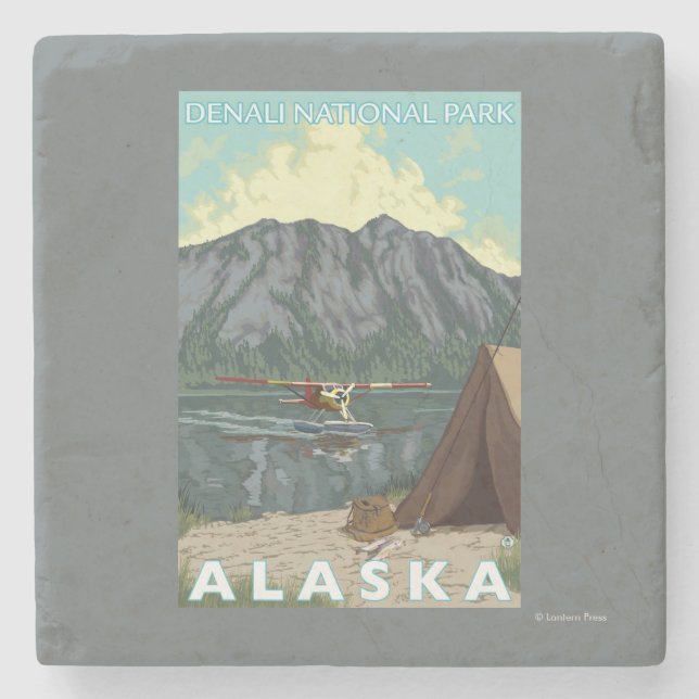Bush Plane & Fishing - Denali Nat'l Park, Stone Coaster (Front)