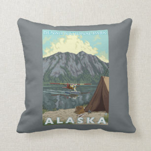 Bush Plane & Fishing - Denali Nat'l Park, Throw Pillow