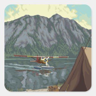 Bush Plane & Fishing - Fairbanks, Alaska Square Sticker