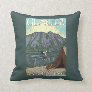 Bush Plane & Fishing - Glacier National Park, MT Throw Pillow