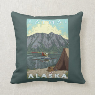 Bush Plane & Fishing - Katmai, Alaska Throw Pillow