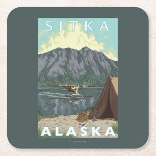 Bush Plane & Fishing - Sitka, Alaska Square Paper Coaster