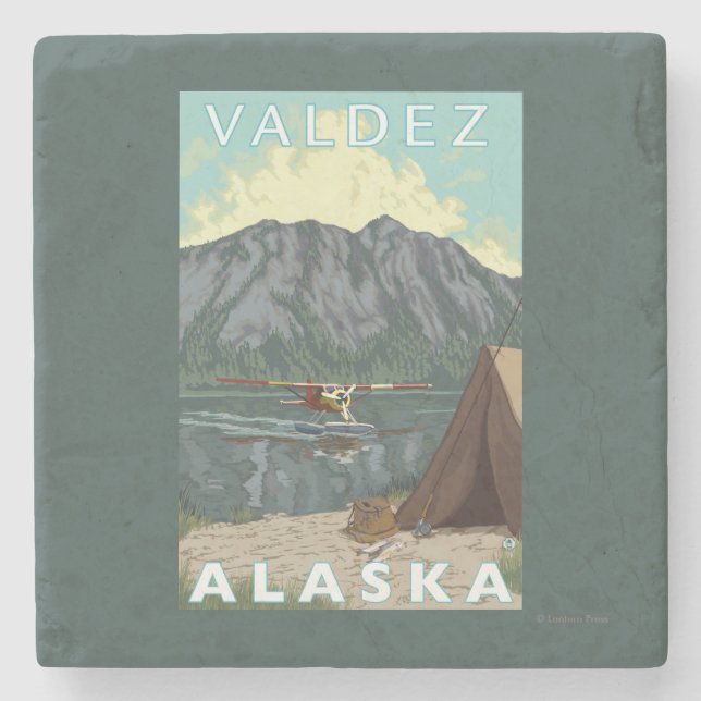 Bush Plane & Fishing - Valdez, Alaska Stone Coaster (Front)