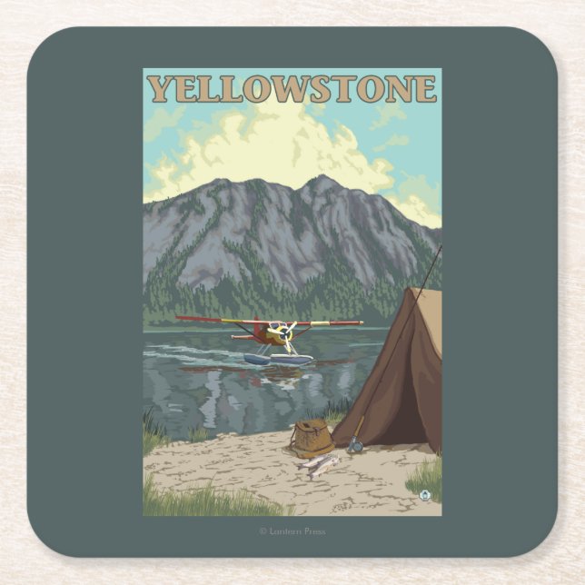 Bush Plane & Fishing - Yellowstone National Square Paper Coaster (Front)