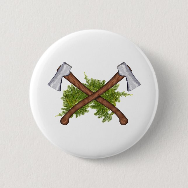 bushcraft crossing axes 2 inch round button (Front)