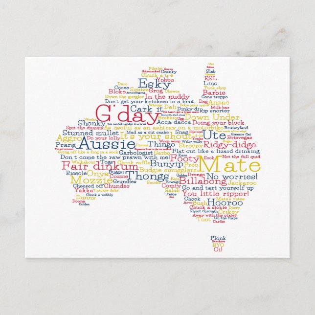 Bushfire Special Edition Aussie Slang Map Postcard (Front)