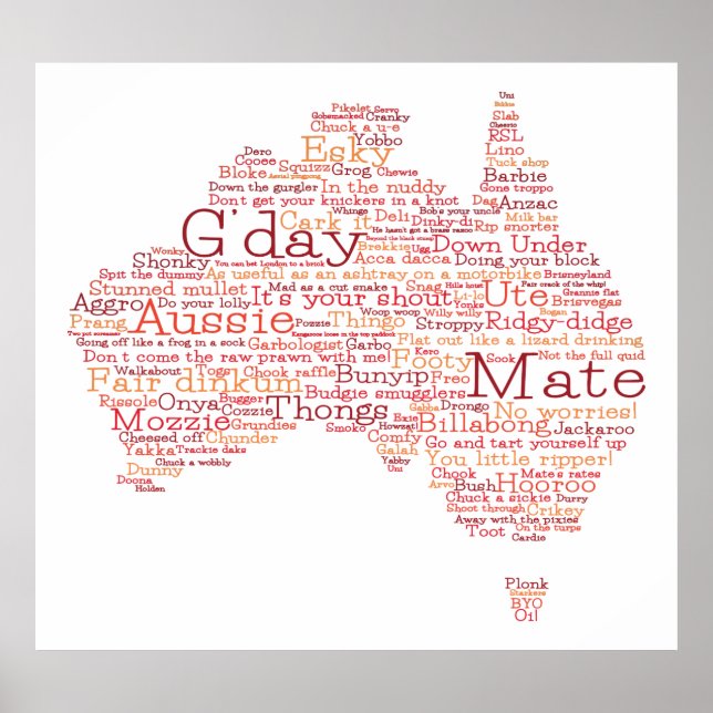 Bushfire Special Edition Aussie Slang Map Poster (Front)