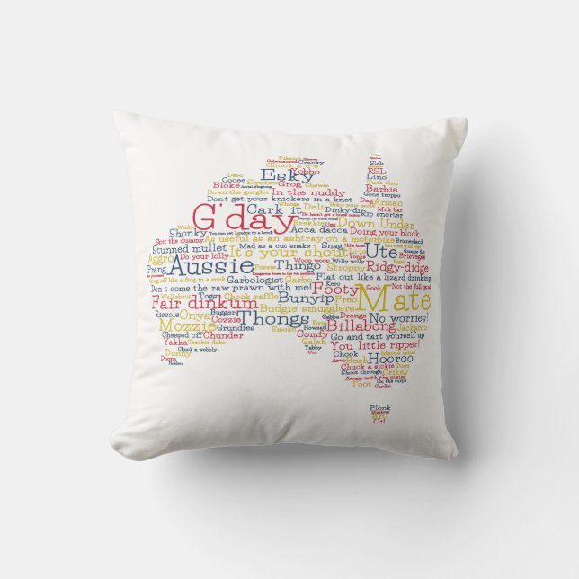 Bushfire Special Edition Aussie Slang Map Throw Pillow (Front)