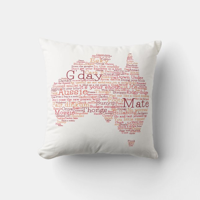 Bushfire Special Edition Aussie Slang Map Throw Pillow (Front)