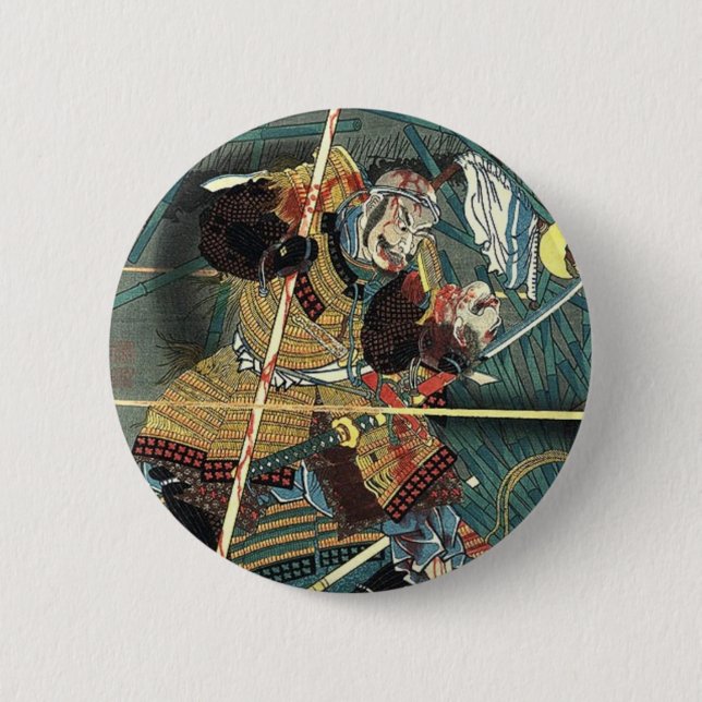 bushido fighting japanese ukiyo-e samurai warrior 2 inch round button (Front)