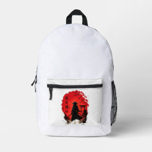 Bushido Samurai Warrior Red Moon Japanese Vintage. Printed Backpack