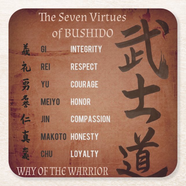 BUSHIDO VIRTUES SQUARE PAPER COASTER (Front)