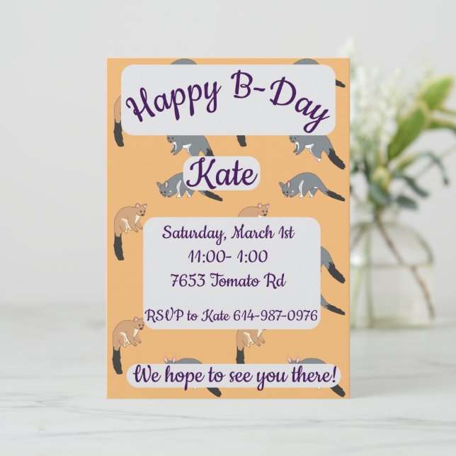 Bushy Tail Possums Happy Birthday Invitation (Standing Front)