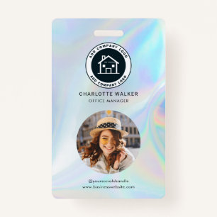 Busines Logo QR Code Employee Holographic Photo ID Badge