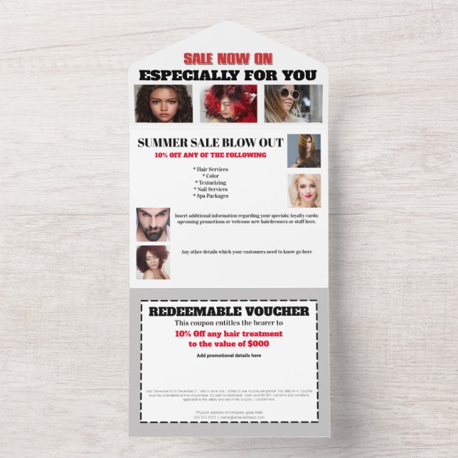 Business 13 photo promotional sale voucher grey all in one invitation (Inside)