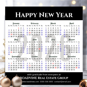Business 2025 Calendar Black Silver Glitter Simple Holiday Card