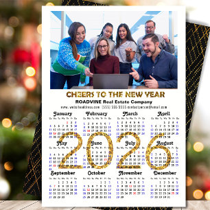 Business 2025 Calendar Modern Black Gold Glitter Holiday Card