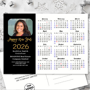 Business 2025 Calendar Modern Black Gold Glitter Holiday Postcard